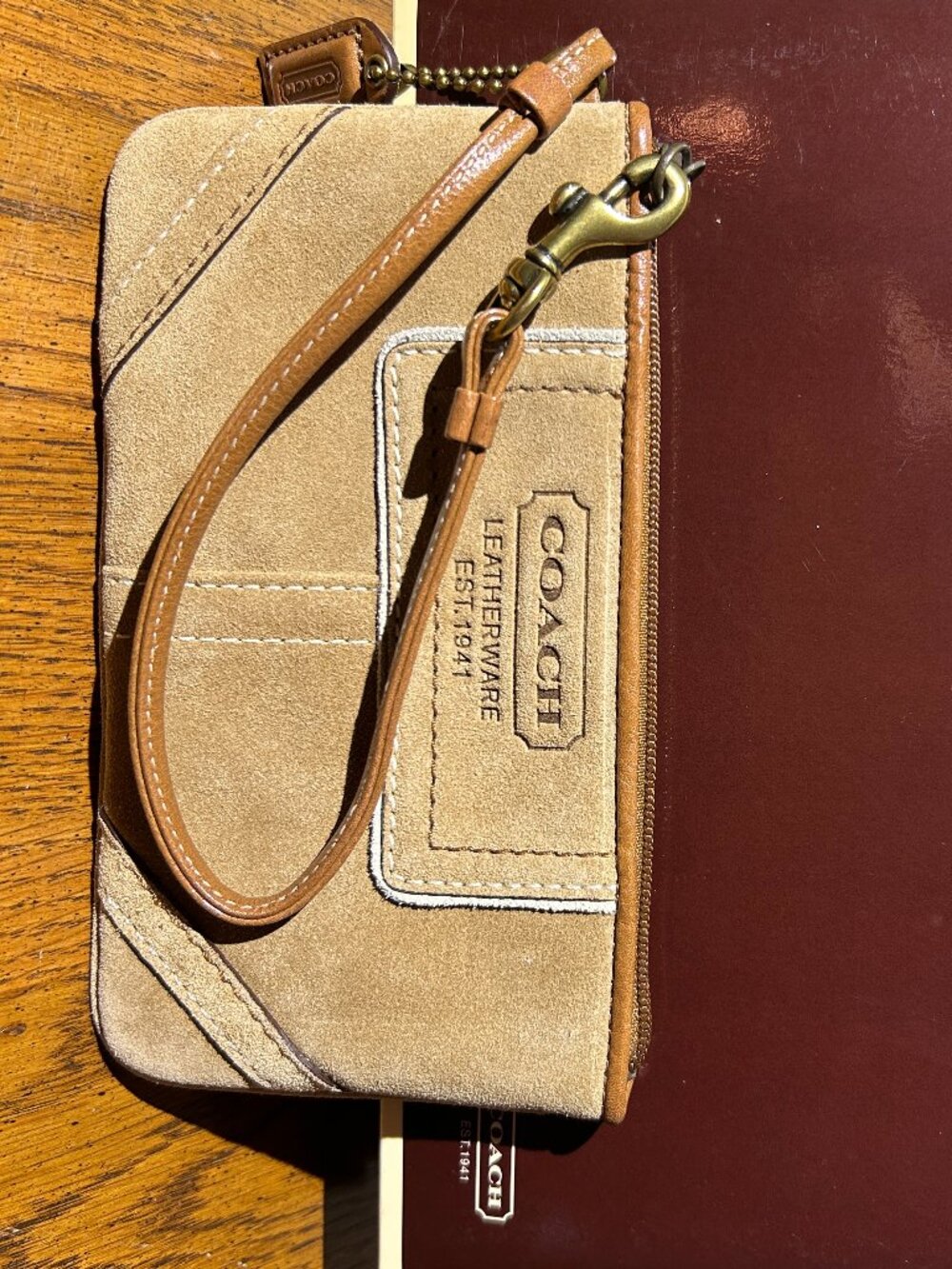 Vintage Coach Suede Wristlet + Original Box Y2K